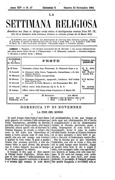 La settimana religiosa periodico religioso di Genova