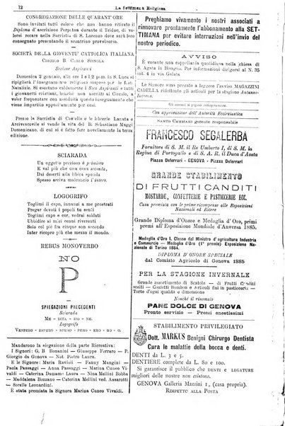 La settimana religiosa periodico religioso di Genova