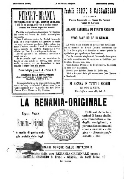 La settimana religiosa periodico religioso di Genova