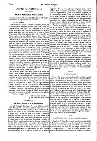 La settimana religiosa periodico religioso di Genova