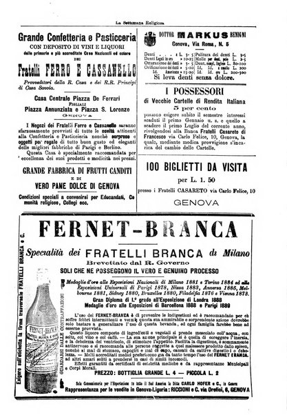 La settimana religiosa periodico religioso di Genova