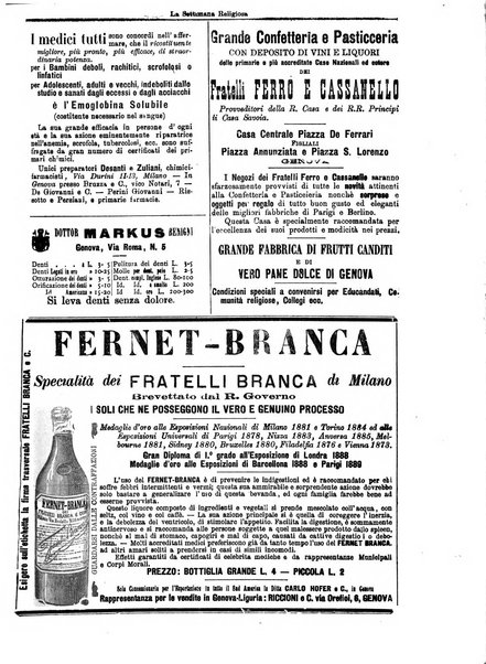 La settimana religiosa periodico religioso di Genova