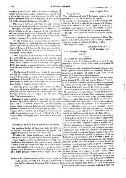 La settimana religiosa periodico religioso di Genova