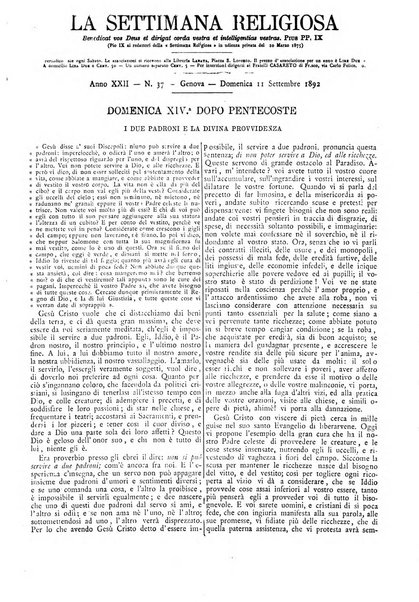 La settimana religiosa periodico religioso di Genova