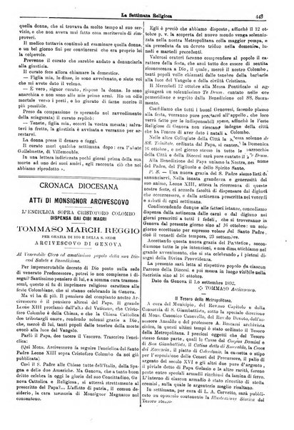 La settimana religiosa periodico religioso di Genova