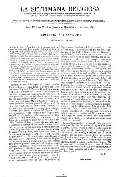 La settimana religiosa periodico religioso di Genova