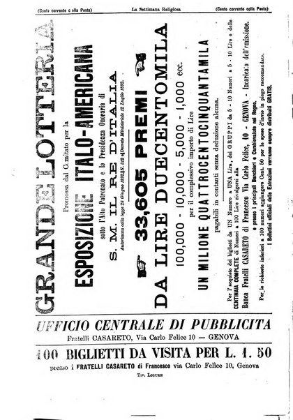 La settimana religiosa periodico religioso di Genova