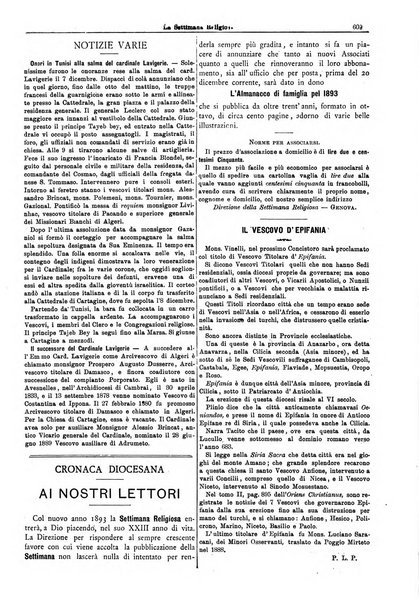 La settimana religiosa periodico religioso di Genova