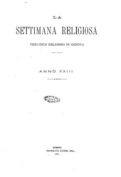 La settimana religiosa periodico religioso di Genova