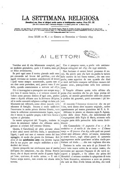 La settimana religiosa periodico religioso di Genova