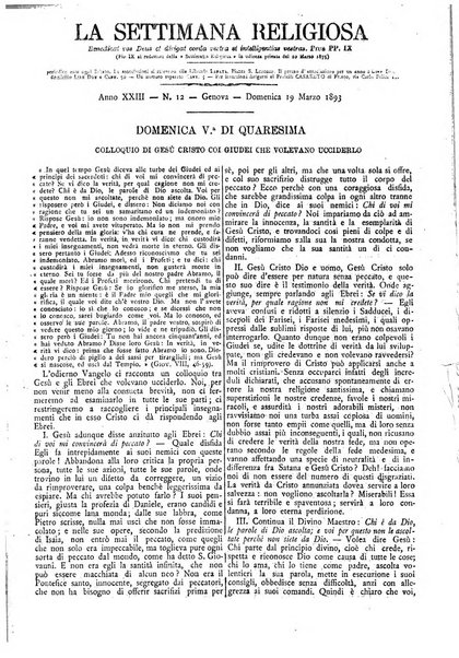 La settimana religiosa periodico religioso di Genova