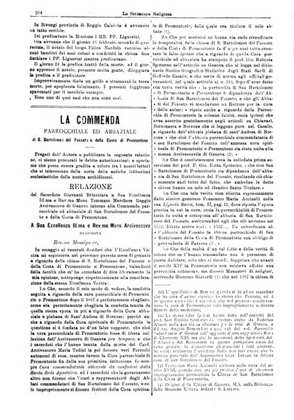 La settimana religiosa periodico religioso di Genova