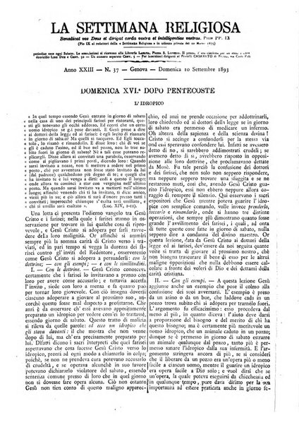 La settimana religiosa periodico religioso di Genova