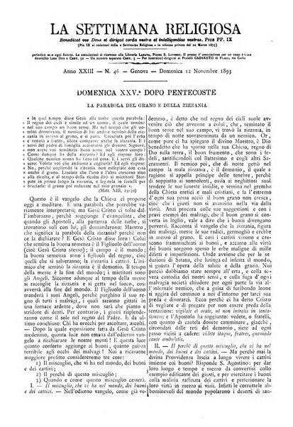 La settimana religiosa periodico religioso di Genova