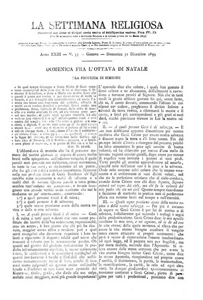 La settimana religiosa periodico religioso di Genova