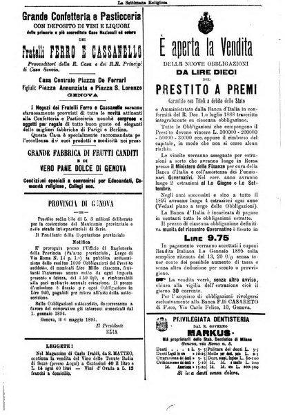 La settimana religiosa periodico religioso di Genova