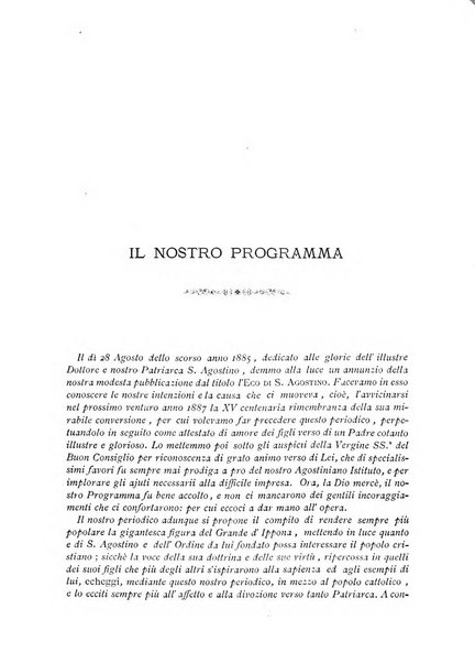 L'eco di s. Agostino, dedicato alle glorie di Maria SS.ma del Buon Consiglio periodico mensile