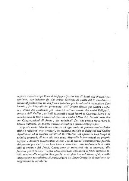 L'eco di s. Agostino, dedicato alle glorie di Maria SS.ma del Buon Consiglio periodico mensile