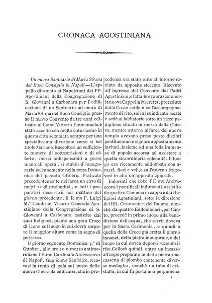 L'eco di s. Agostino, dedicato alle glorie di Maria SS.ma del Buon Consiglio periodico mensile