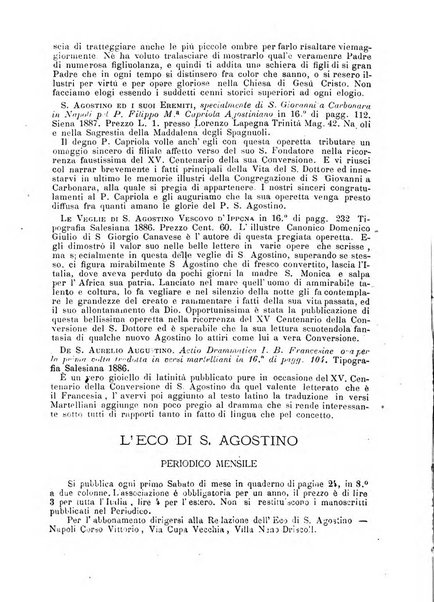 L'eco di s. Agostino, dedicato alle glorie di Maria SS.ma del Buon Consiglio periodico mensile