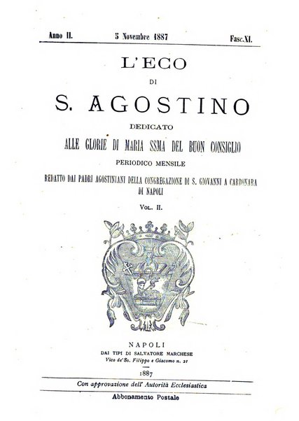 L'eco di s. Agostino, dedicato alle glorie di Maria SS.ma del Buon Consiglio periodico mensile