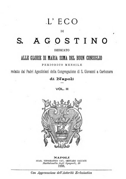 L'eco di s. Agostino, dedicato alle glorie di Maria SS.ma del Buon Consiglio periodico mensile