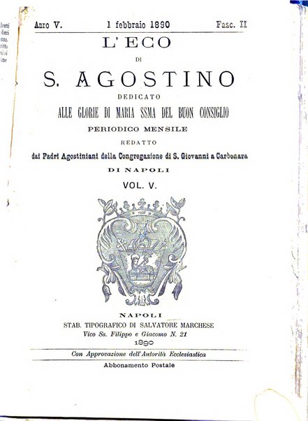 L'eco di s. Agostino, dedicato alle glorie di Maria SS.ma del Buon Consiglio periodico mensile