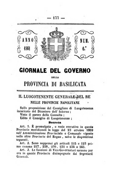 Giornale del governo della provincia di Basilicata