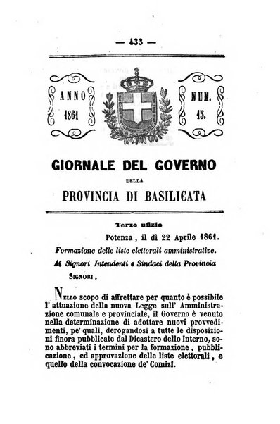 Giornale del governo della provincia di Basilicata