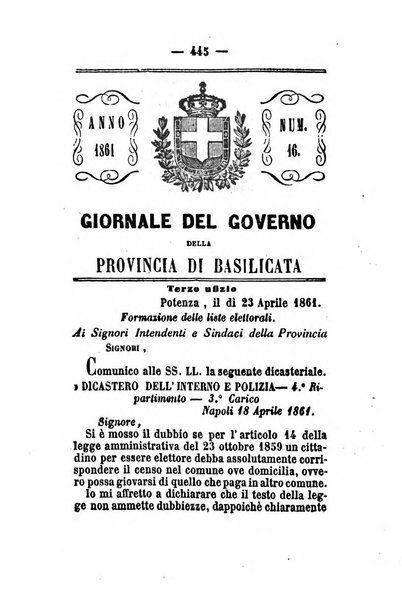 Giornale del governo della provincia di Basilicata