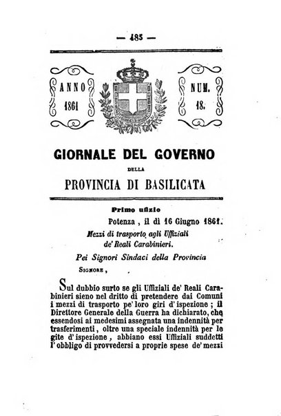 Giornale del governo della provincia di Basilicata