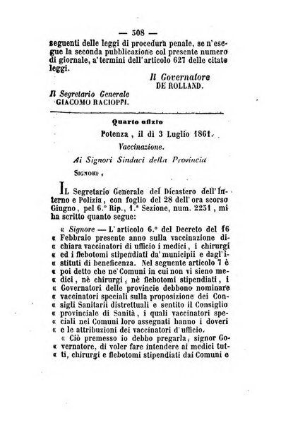 Giornale del governo della provincia di Basilicata