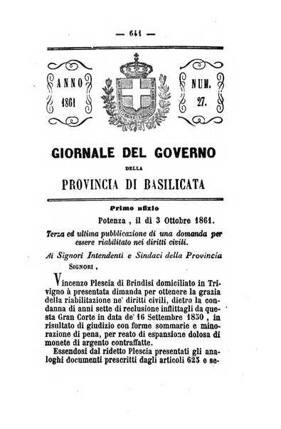 Giornale del governo della provincia di Basilicata