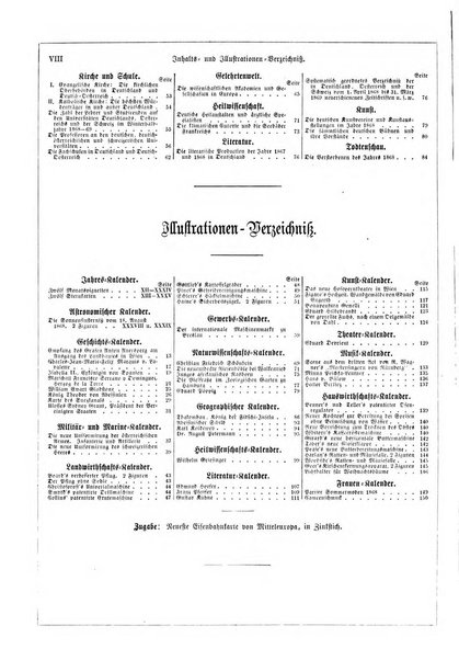 Illustrirter Kalender Jahrbuch der Treignisse, Bestretungen u. Fortsch im Volkerleben u. im. Gebiche..