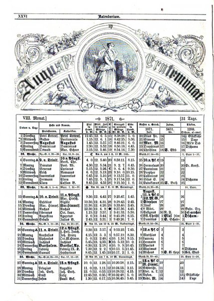 Illustrirter Kalender Jahrbuch der Treignisse, Bestretungen u. Fortsch im Volkerleben u. im. Gebiche..