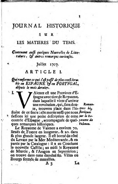 Journal historique sur les matières du tems contenant aussi quelques nouvelles de littérature et autres remarques curieuses