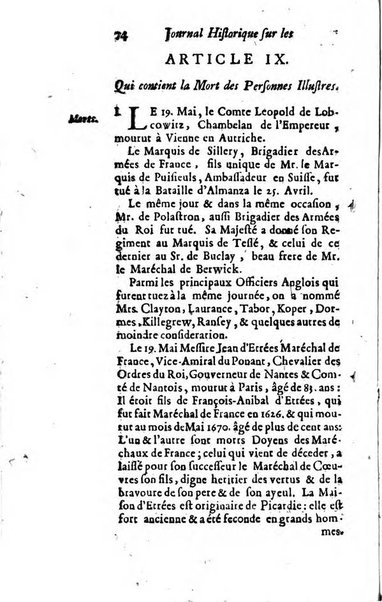 Journal historique sur les matières du tems contenant aussi quelques nouvelles de littérature et autres remarques curieuses