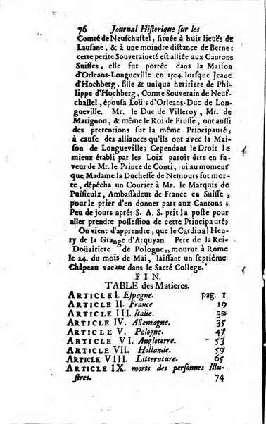 Journal historique sur les matières du tems contenant aussi quelques nouvelles de littérature et autres remarques curieuses