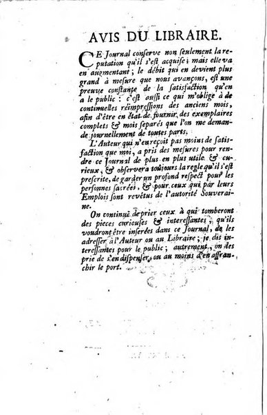 Journal historique sur les matières du tems contenant aussi quelques nouvelles de littérature et autres remarques curieuses