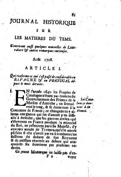 Journal historique sur les matières du tems contenant aussi quelques nouvelles de littérature et autres remarques curieuses