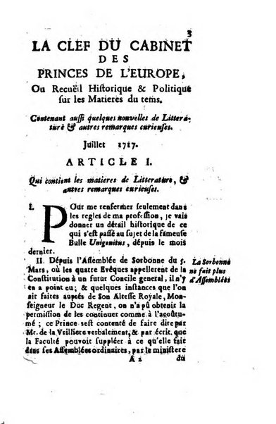 La clef du cabinet des princes de l'Europe ou recueil historique et politique sur les matières du tems