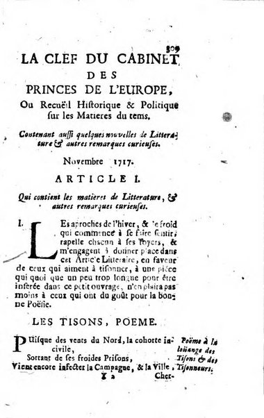 La clef du cabinet des princes de l'Europe ou recueil historique et politique sur les matières du tems