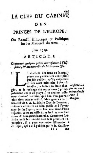 La clef du cabinet des princes de l'Europe ou recueil historique et politique sur les matières du tems