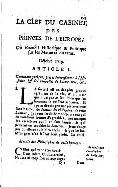 La clef du cabinet des princes de l'Europe ou recueil historique et politique sur les matières du tems