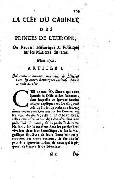 La clef du cabinet des princes de l'Europe ou recueil historique et politique sur les matières du tems