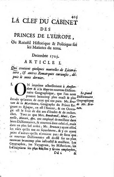 La clef du cabinet des princes de l'Europe ou recueil historique et politique sur les matières du tems