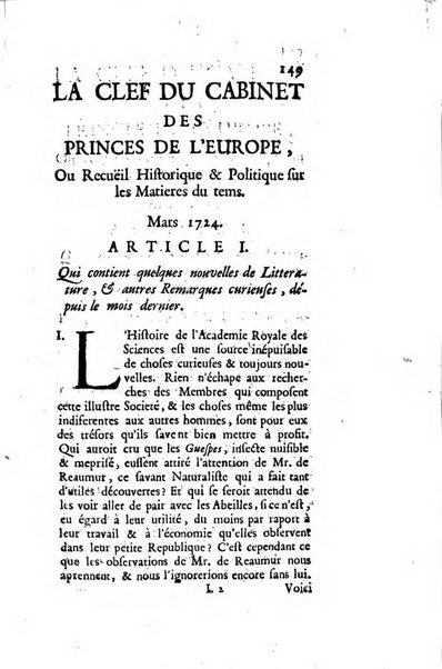 La clef du cabinet des princes de l'Europe ou recueil historique et politique sur les matières du tems