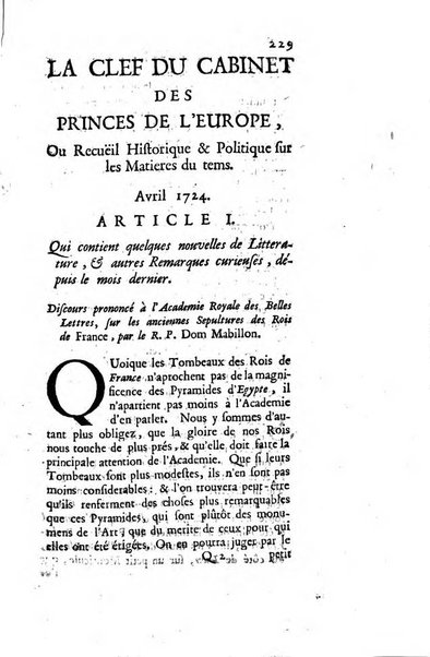 La clef du cabinet des princes de l'Europe ou recueil historique et politique sur les matières du tems