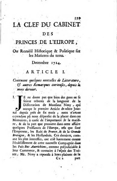 La clef du cabinet des princes de l'Europe ou recueil historique et politique sur les matières du tems