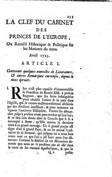 La clef du cabinet des princes de l'Europe ou recueil historique et politique sur les matières du tems